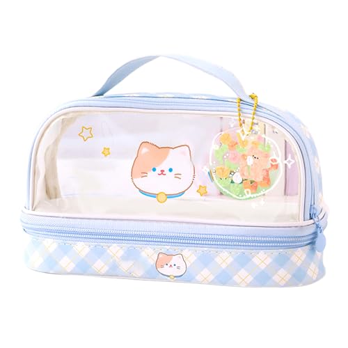 Emoshayoga Make-up-Kosmetiktasche, transparent, Cartoon-Federmäppchen, wasserdicht, Schreibwaren-Tasche mit Reißverschluss, niedlich, transparent, Make-up-Tasche für Schule, Reisen, blaues von Emoshayoga