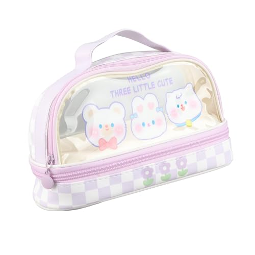 Emoshayoga Niedliche transparente Schreibwarentasche, transparent, wasserdicht, Federmäppchen, Cartoon, niedliche Schreibwarentasche mit Reißverschluss, für Schule, Make-up, Reisen, Lila Hello Rabbit, von Emoshayoga