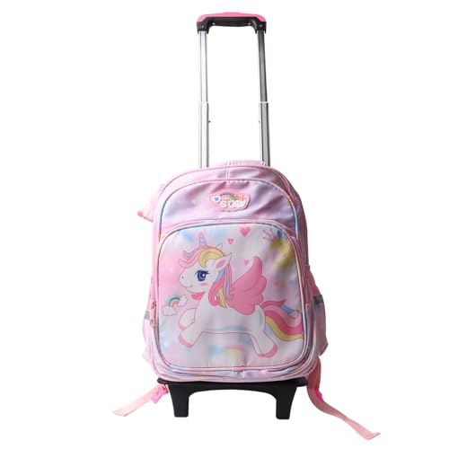 Emoshayoga Rollende Kinder Schulranzen Kinder Trolley Rucksack mit Reflexstreifen, wasserdichte 2-Rad Rolling School Bag für Kinder, Rosa, mehrfarbig, 60_x_180_cm von Emoshayoga