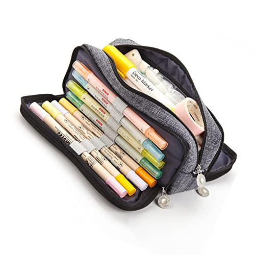 Emoshayoga Schreibwarentasche, großes Fassungsvermögen, Federmäppchen, Segeltuch, Schreibwarentasche, doppelte Öffnung, mehrere Taschen, Stifttasche für Schüler, Schule, Tintenwasch-Design, von Emoshayoga