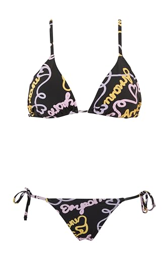 EMPORIO ARMANI Damen Logomania Triangle and String Brazilian Bikini Set, Black/Heart Logo PR, M von Emporio Armani