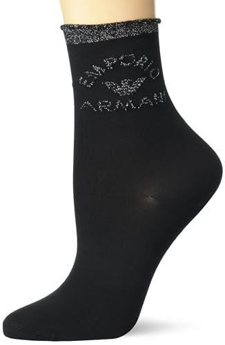 EMPORIO ARMANI Damen Macro Logo Monopack kurze Socken, SCHWARZ, Einheitsgröße von Emporio Armani