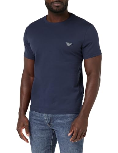 EMPORIO ARMANI Herren Eagle Patch Crew Neck T-Shirt, Navy Blue, L von Emporio Armani