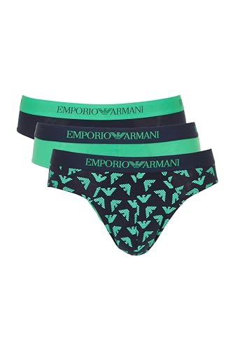 EMPORIO ARMANI Herren Pure Cotton 3-Pack Briefs, Fluo Green/Printed Marine/Marine, M (3er Pack) von Emporio Armani