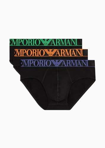 Emporio Armani Slip aus elastischer Baumwolle mit glänzendem Logoband, 3er-Pack, 3er-Pack, Herren, Mehrfarbig (SCHWARZ/SCHWARZ/SCHWARZ), S von Emporio Armani