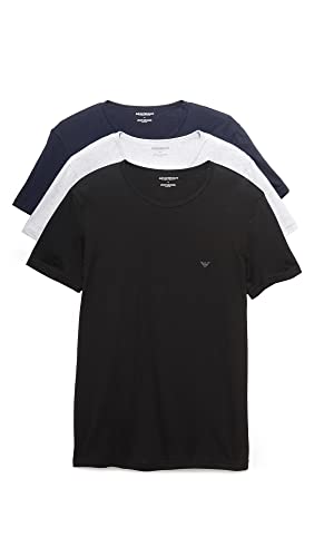 Emporio Armani Herren T Baumwolle mit Rundhalsausschnitt Baselayer-Shirt, Grau/Marineblau/Schwarz, Klein (3er Pack) von Emporio Armani