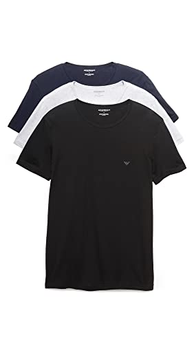 Emporio Armani Herren T-Shirt aus Baumwolle mit Rundhalsausschnitt, 3er-Pack, Grau/Marineblau/Schwarz, Groß von Emporio Armani