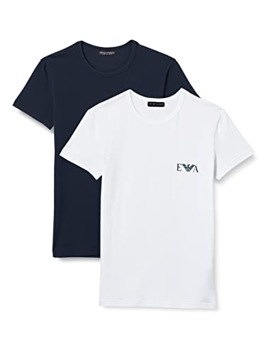 Emporio Armani Men's Bold Monogram 2-Pack T-Shirt, White/Navy Blue, M von Emporio Armani