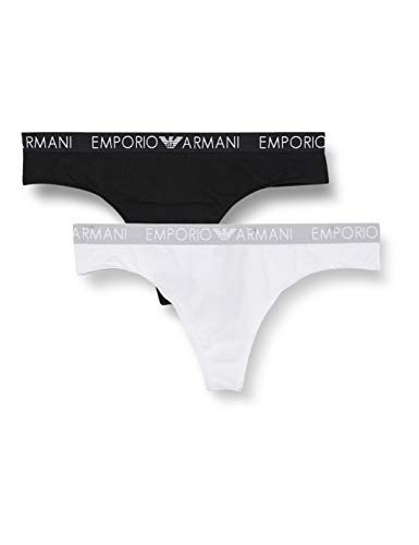 Emporio Armani Underwear Damen Bi-Pack Thong Iconic Cotton Unterwäsche, White/Black, L (2er von Emporio Armani