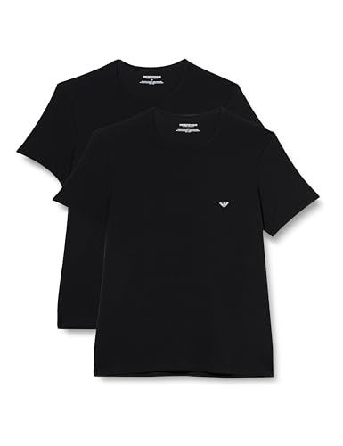 Emporio Armani Underwear Men's 2-Pack Crew Neck Logo T-Shirt, Black/Black, L von Emporio Armani