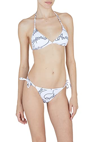 Emporio Armani Women's Logomania Triangle String Brazilian Bikini Set, White/Navy Blue, L von Emporio Armani