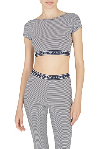 Emporio Armani Women's Printed Cotton Crop Top, Marine/Yogurt STR, XL von Emporio Armani