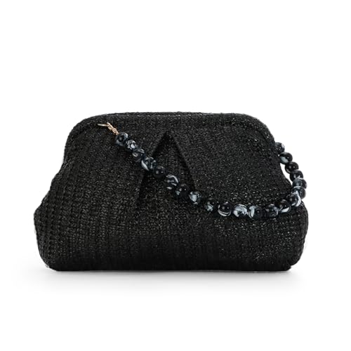 Emprier Stroh-Clutch für Damen, Sommer, Strand, Handtasche, Abendtasche, Stroh-Handtasche für Hochzeit, Party, Urlaub, Schwarz von Emprier