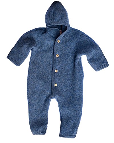 Engel-Natur Baby Overall mit Kapuze aus Bio Schurwoll-Fleece, Blau Melange, Gr. 62/68 von Engel