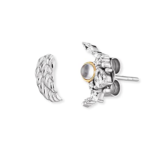 Engelsrufer Damen Ohrstecker Flügel und Moonlight Bicolor aus Sterling Silber - besetzt mit Zirkonia Steinen und Mondstein - Steckverschluss - nickelfrei - 7,5mm von Engelsrufer