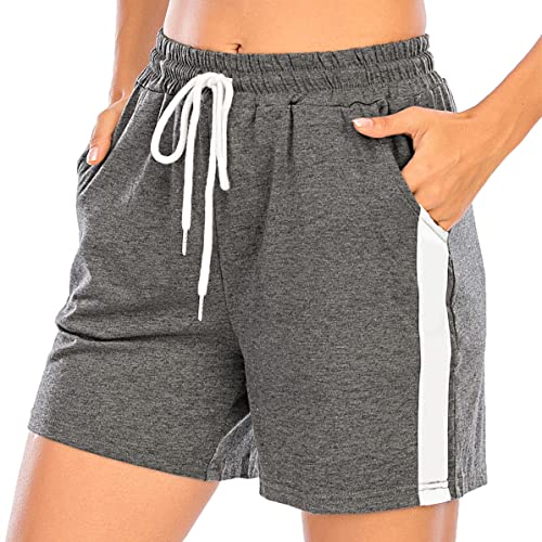 Enjoyoself Damen Kurze Sporthose Baumwolle Stretch Sommer Sweatshorts mit Gummibund Tasche Chic Shorts für Alltag,Grau S von Enjoyoself