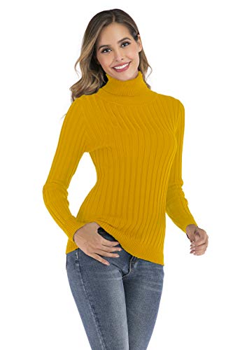 Enjoyoself Damen Langarm Rollkragenpullover Gerippt Feinstrick Rolli Basic Stretch Winterpulli Elegant Warm Sweatshirt Gelb,XXL von Enjoyoself