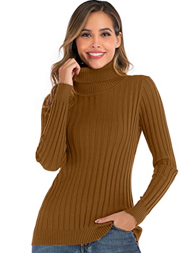 Enjoyoself Damen Rollkragenpullover Langarm Rippen Feinstrick Rolli Warm Stretch Sweatshirt für Herbst Winter Kamel,S von Enjoyoself