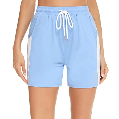 Enjoyoself Damen Sweatshorts Sommer Leicht Shorts mit Tasche Baumwolle Kurze Freizeithose zum Laufen,Yoga,Gym,Relax,Hellblau S von Enjoyoself