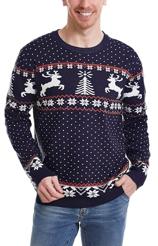 Enjyam Weihnachtspulli Herren Rundhals Weihnachtlich Strickpullover mit Rentier Gerippt Bündchen Kuschelig Norwegerpullover Navy,XL Enjyam Weihnachtspulli Herren Rundhals Weihnachtlich Strickpullover mit Rentier Gerippt Bündchen Kuschelig Norwegerpullover Navy,XL von Enjyam