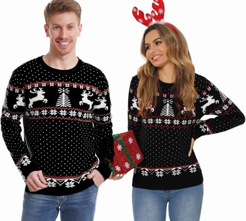 Enjyam Weihnachtspulli Herren Rundhals Weihnachtlich Strickpullover mit Rentier Gerippt Bündchen Kuschelig Norwegerpullover Schwarz,M Enjyam Weihnachtspulli Herren Rundhals Weihnachtlich Strickpullover mit Rentier Gerippt Bündchen Kuschelig Norwegerpullover Schwarz,M von Enjyam