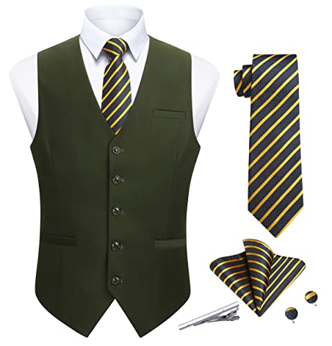 Enlision Anzugwesten Für Herren Formale Elegant Weste Krawatte Einstecktuch Set Dunkelgrüne Anzug Westen für Bräutigam Hochzeits 3XL von Enlision