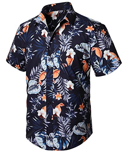 Enlision Hawaii Hemd Männer Kurzarm Hawaii Hemd Aloha Hemd Blumen Herren für Sommer Strand Freizeithemd Hawaiihemden Violett L von Enlision