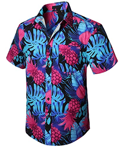 Enlision Hawaii Hemd Männer Sommer Hawaii Hemd Herren Kurzarm Rosa Hawaiihemd Ananas mit Brusttasche Hawaii Shirt Strandhemd M von Enlision