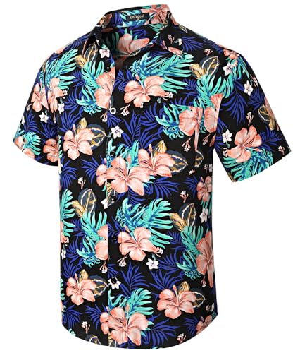 Enlision Hawaii Hemd Herren Kurzarm Schwarz Funky Blumenhemd Sommer Strand Aloha Bedruckter Hawaiihemden Männer mit Tasche L von Enlision