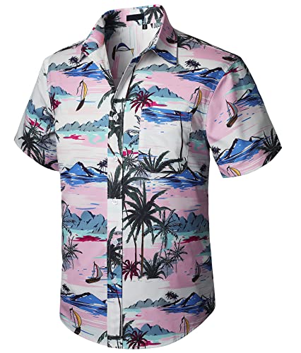 Enlision Hawaii Hemd Männer Kurzarm Hawaii Hemd Aloha Hemd Blumen Herren für Sommer Strand Freizeithemd Hawaiihemden Weiß L von Enlision