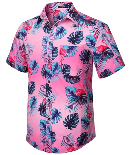 Enlision Hawaii Hemd Männer Kurzarm Hawaii Hemd Aloha Hemd Blumen Herren für Sommer Strand Freizeithemd Hawaiihemden Rosa L von Enlision