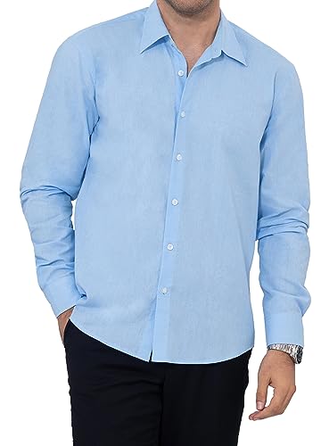 Enlision Hemd Herren Langarm Business Freizeit Herrenhemden Regular Fit Semi Formales Hemden Einfarbig Shirt für Männer,Hellblau,2XL von Enlision