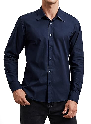 Enlision Hemd Herren Langarm Business Freizeit Herrenhemden Regular Fit Semi Formales Hemden Einfarbig Shirt für Männer,Marineblau,L von Enlision