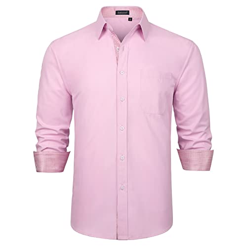 Enlision Hemden Rosa Herren Langarm Freizeit Hemd Männer Klassisch Kentkragen Baumwolle Button Down Businesshemd Slim Fit 4XL von Enlision