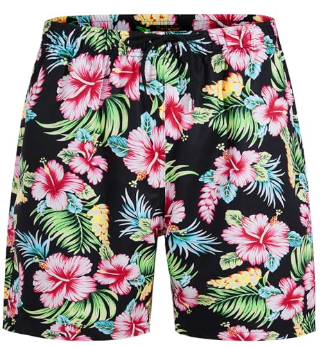 Enlision Herren Badehose Kurze Badeshorts für Herren Blumen Hawaii Badehose Herren Sommer Schnelltrocknend Badehosen Herren mit Taschen Freizeit Strandhose Schwimmhose L von Enlision