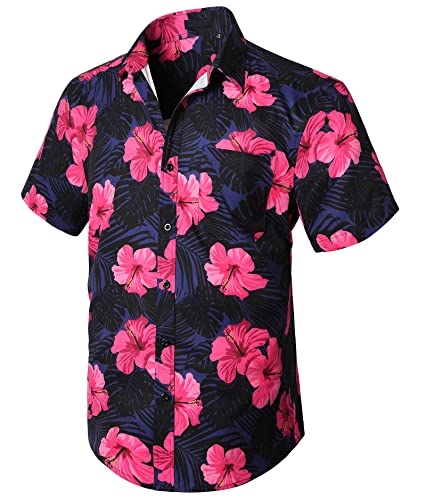 Enlision Hawaii Hemd Männer Sommer Hawaii Hemd Herren Kurzarm Rosa Hawaiihemd Blumen mit Brusttasche Hawaii Shirt Strandhemd 3XL von Enlision