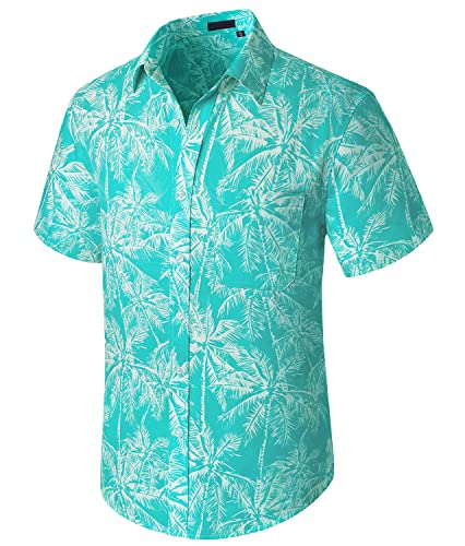 Enlision Herren-Hawaii-Hemd, Sommer, kurzärmelig, Funky Floral, Aloha-Party-Hemden, lässige T-Shirts, Palmen-Druck, Hawaii-Hemd für Urlaub, Strand, Unisex, Aqua, 3XL von Enlision