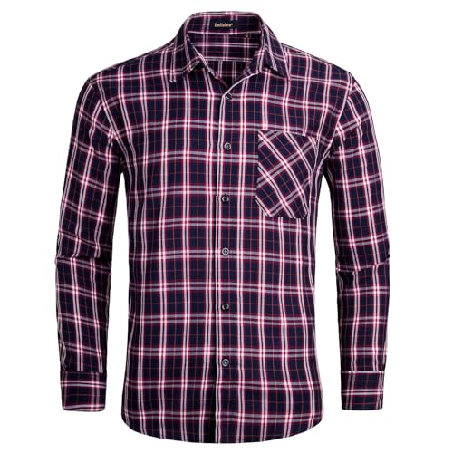 Enlision Herren Hemd Karierte Langarm Hemd Regular Fit Freizeithemd Trachtenhemd Holzfällerhemden Button Down Karohemd für Männer Marineblau/Rot S von Enlision