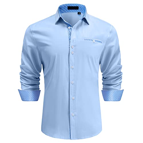 Enlision Herren Hemd Langarm Hemden für Herrenhemd Regular Fit Freizeit Hemden Blau 3XL von Enlision