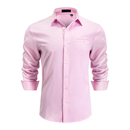 Enlision Herren Hemd Langarm Hemden für Herrenhemd Regular Fit Freizeit Hemden Rosa 4XL von Enlision