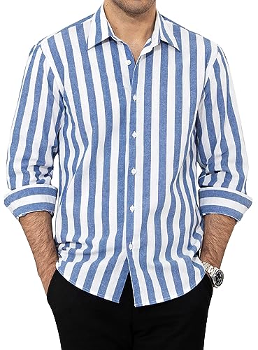 Enlision Hemd Herren Langarm Gestreiftes Business Freizeit Herrenhemden Regular Fit Semi Formales Hemden Gestreift Shirt für Männer,Blau gestreift,L von Enlision