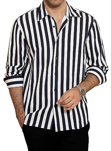 Enlision Hemd Herren Langarm Gestreiftes Business Freizeit Herrenhemden Regular Fit Semi Formales Hemden Gestreift Shirt für Männer,Marineblau gestreift,L von Enlision