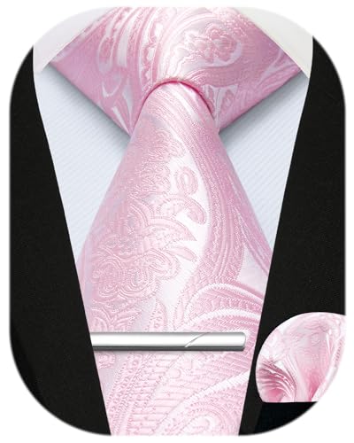 Enlision Herren Krawatten Paisley Krawatte und Einstecktuch krawattenklammer Set Einfarbige Krawatte Rosa Taschentuch Krawattennadel Für Männer Hochzeit Business von Enlision