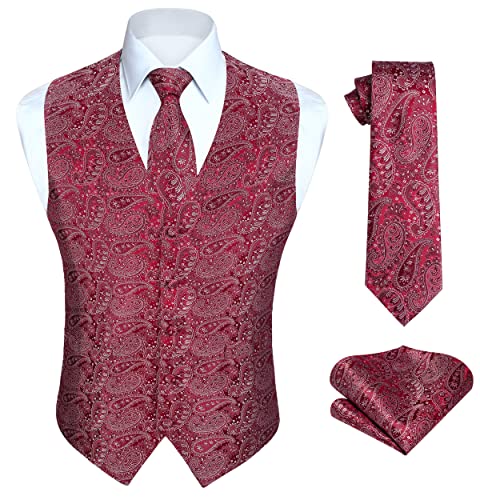 Enlision Herren Paisley Weste Floral Jacquard Krawatte Einstecktuch Einstecktuch Hochzeitsfeier Business Fit Weste Tweed Anzug Westen Set von Enlision