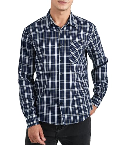 Enlision Karierte Hemd Herren Langarm Karohemd Hemden Regular Fit Freizeithemd Trachtenhemd Langarmhemd für Männer Holzfällerhemd Marineblau XXL von Enlision