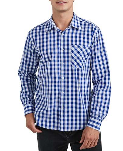 Enlision Kariertes Hemd Herren Langarm Oktoberfest Hemden Trachtenhemd Freizeithemd Regular fit Karneval Holzfällerhemd Karohemd Blau/Weiß 4XL von Enlision