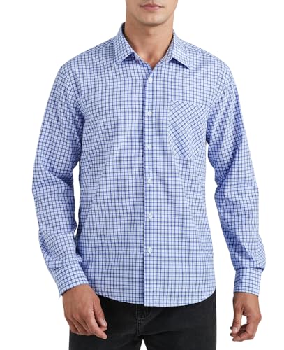 Enlision Kariertes Hemd für Herren Langarm Hemden Trachtenhemd Regular Fit Oktoberfest Button Down Freizeithemd Karohemd mit Tasche Blau/Weiß L von Enlision