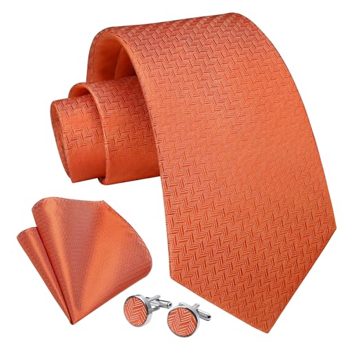 Enlision Krawatte Orange Krawatten für Herren Hochzeit Einfarbig Krawatte mit Einstecktuch und Manschettenknöpfe Set Seide Elegant Business von Enlision