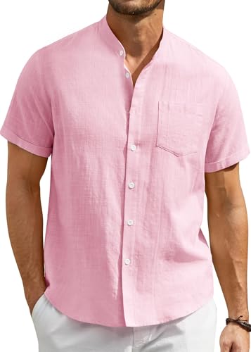 Enlision Leinenhemd Herren Kurzarm Rosa Hemd Herren Sommerhemd Freizeithemden für Männer mit Ohne Kragen Henley Shirt Strandhemd XL Enlision Leinenhemd Herren Kurzarm Rosa Hemd Herren Sommerhemd Freizeithemden für Männer mit Ohne Kragen Henley Shirt Strandhemd XL von Enlision