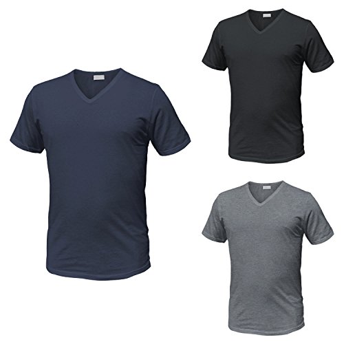 Enrico Coveri 3 T-Shirt für Herren, halbe Ärmel, V-Ausschnitt aus gekämmter Baumwolle, Art. ET1101, Schwarz/Blau/Grau, XL von Enrico Coveri